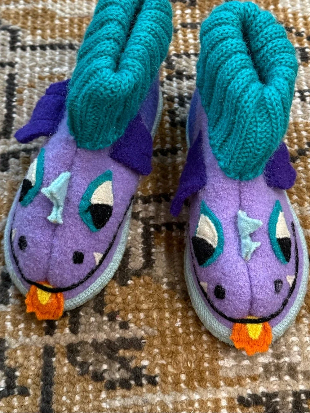 Purple Dragon Baby Booties with Teal Cuffs